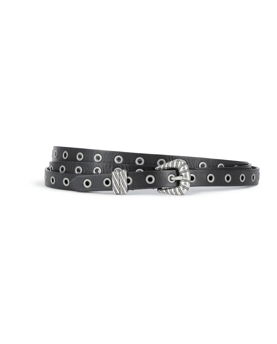 

Женский тонкий черный кожаный ремень с двойным обхватом The Kooples