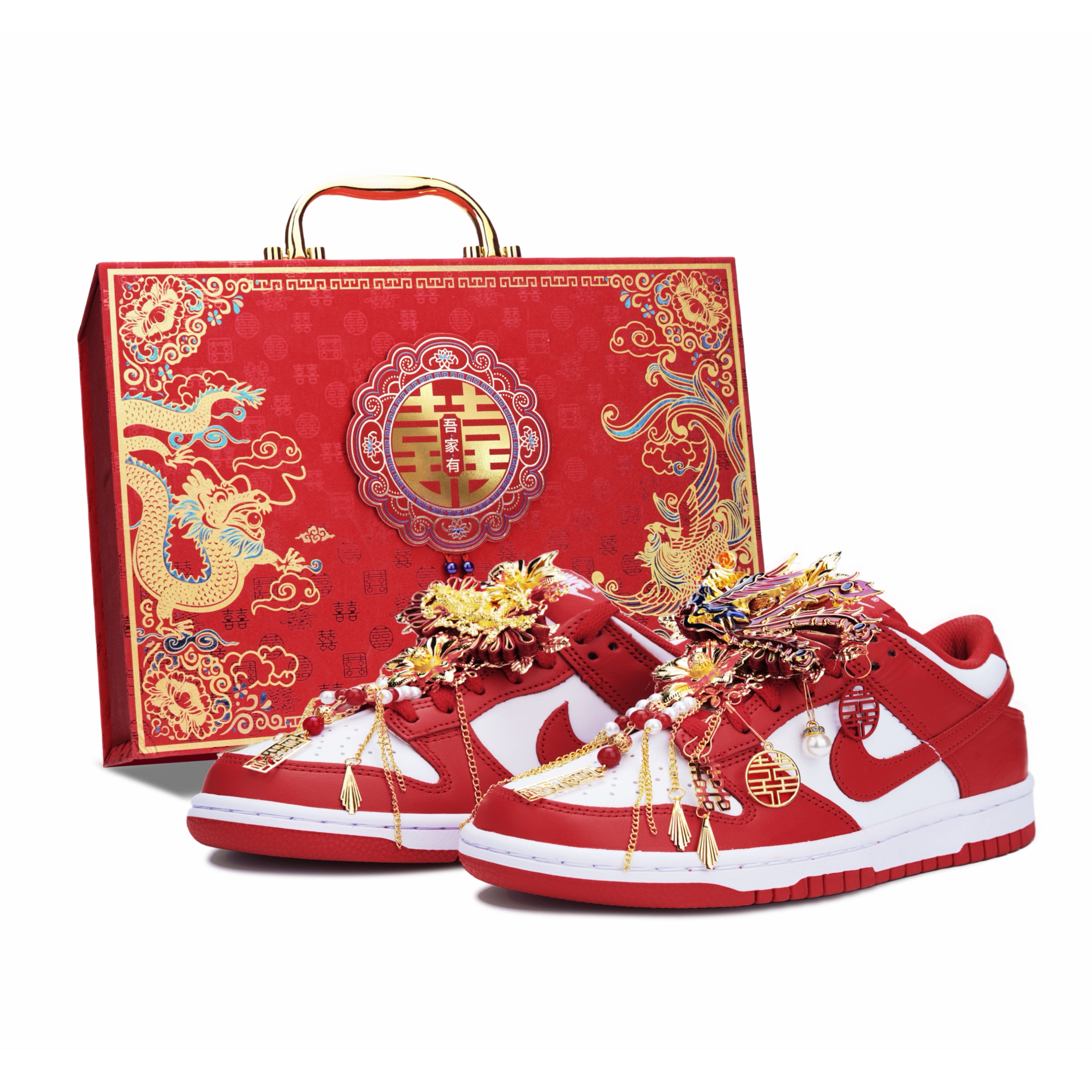 

Кроссовки для скейтбординга Dunk Fengdan Xiaohua Wedding Shoes Box Leather низкие, противоскользящие, устойчивые к истиранию, унисекс Nike, red