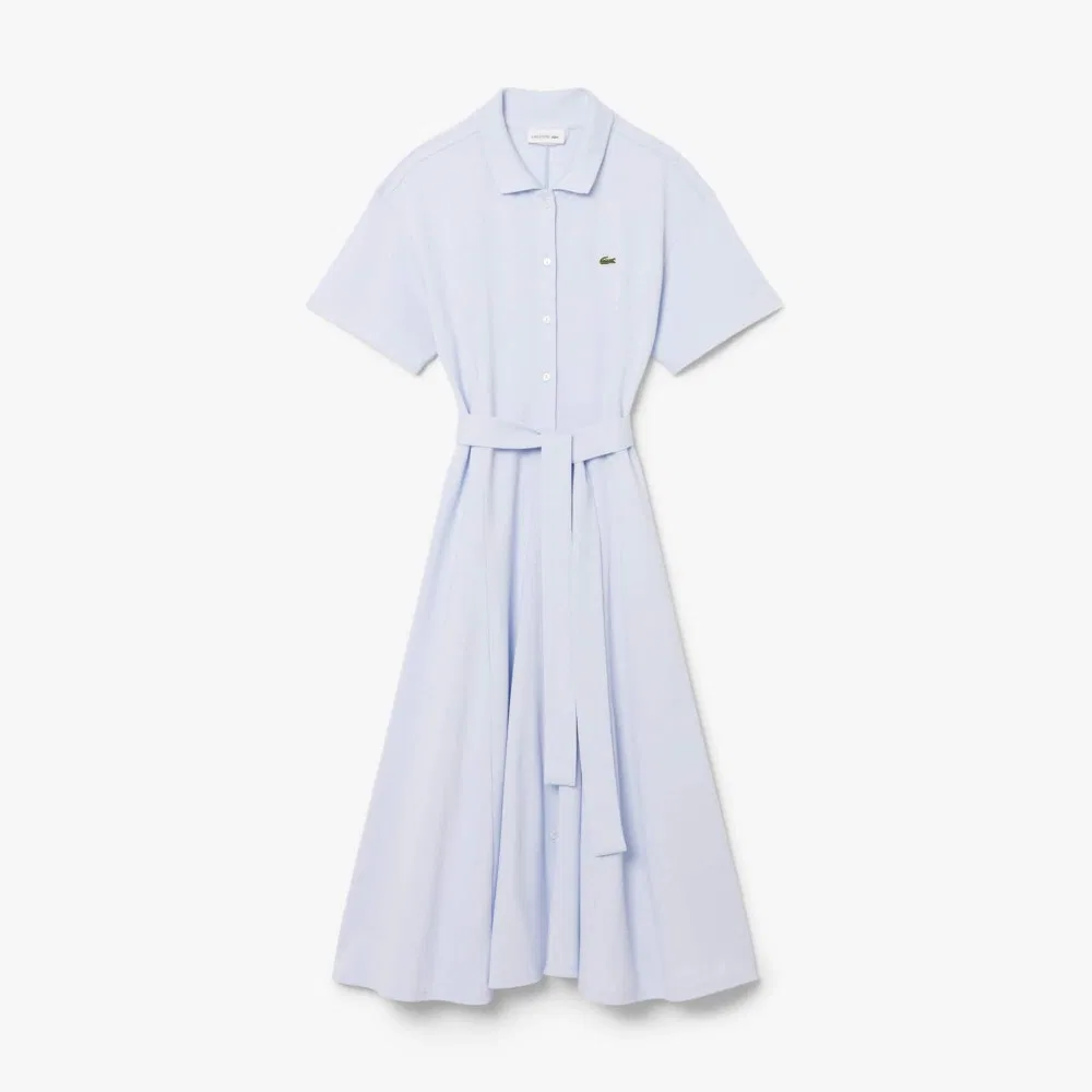 Платье-поло Lacoste Fit & Flare светло-лавандовое с поясом — фото 2