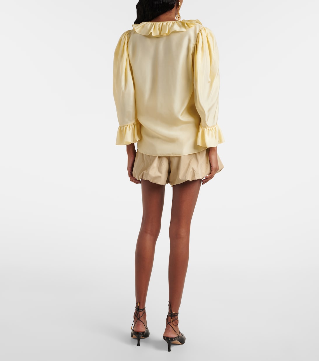 Шелковая блузка хабутай с оборками Chloé, Powder Yellow — фото 3