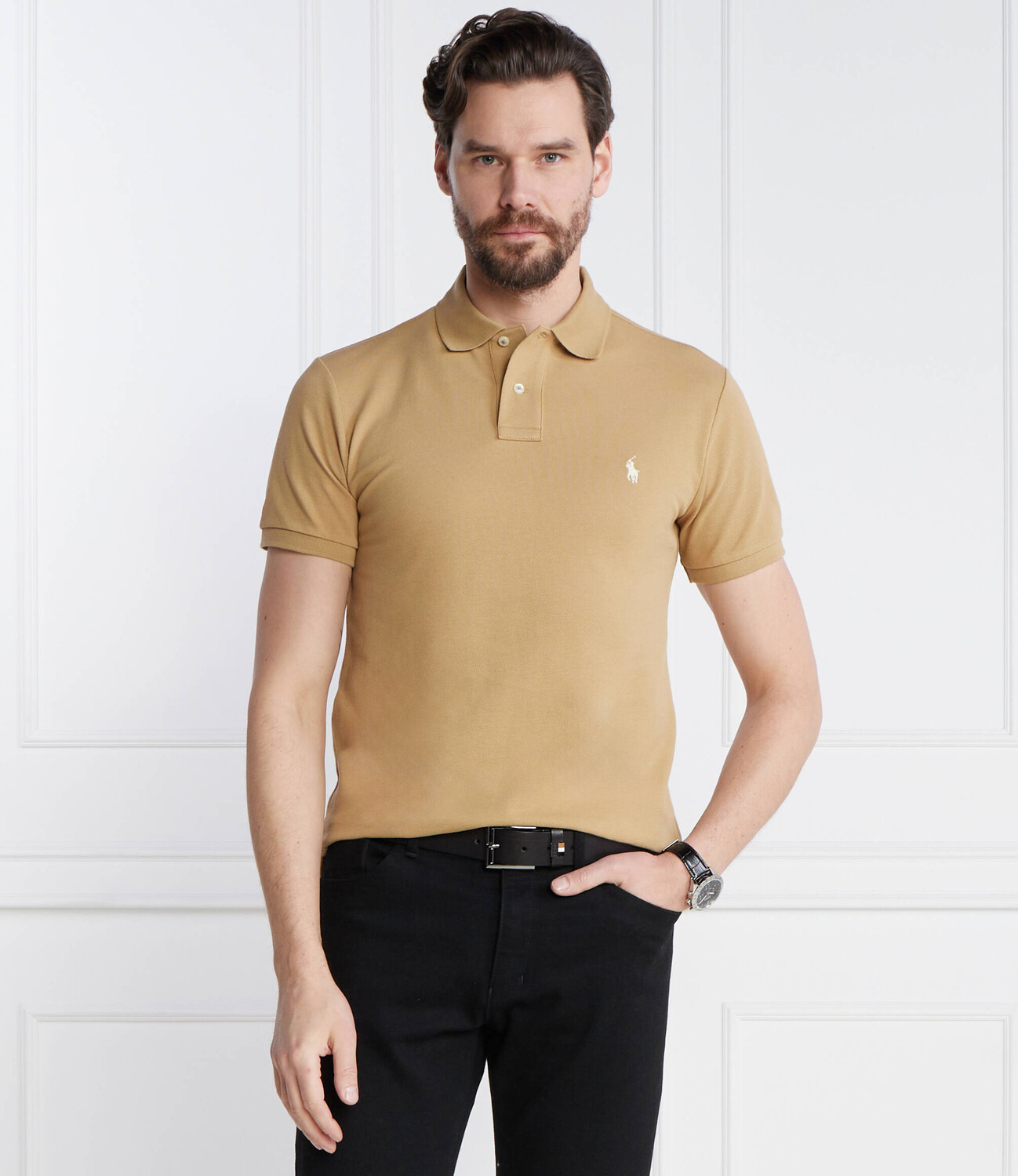 Поло POLO RALPH LAUREN Slim Fit pique, цвет senape — фото 3