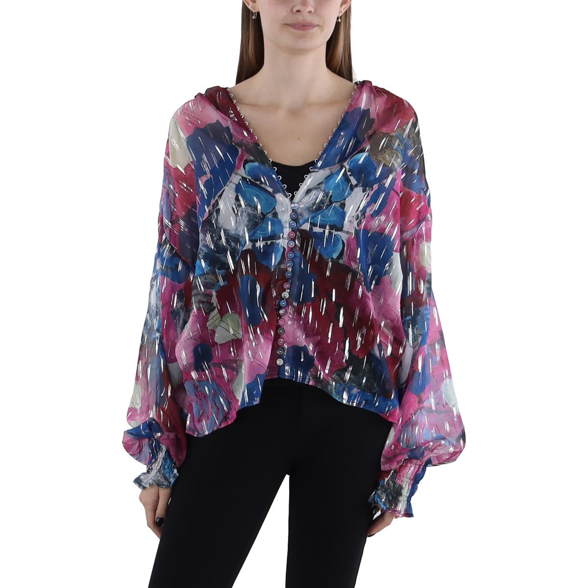 

Женский топ с металлическим принтом на пуговицах Adrienne Landau, розовый/голубой