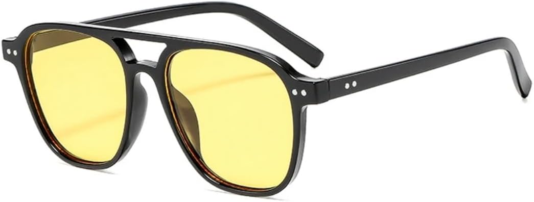 

Ретро-солнцезащитные очки с двойной перемычкой и заклепками для женщин, роскошные мужские очки для активного отдыха, велоспорта, защита от УФ-излучения UV400 TVTBBVV, Black Yellow