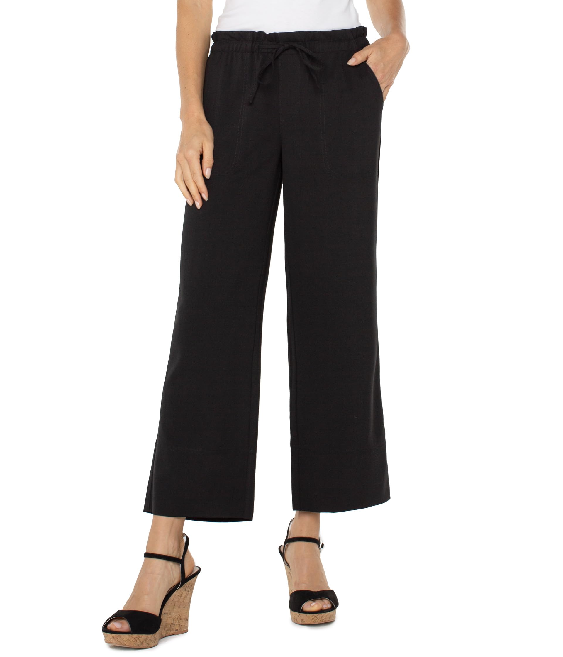 

Брюки Liverpool Los Angeles Pull On Tie Waist Wide Leg Ankle Pant 26", черный