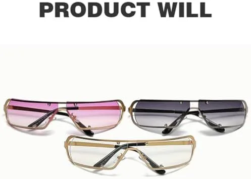 

Безободковые панк-солнцезащитные очки для женщин, модные очки-маски с вырезом, стильные очки-очки для мужчин, солнцезащитные очки UV400 MTZJH, Gold-clear