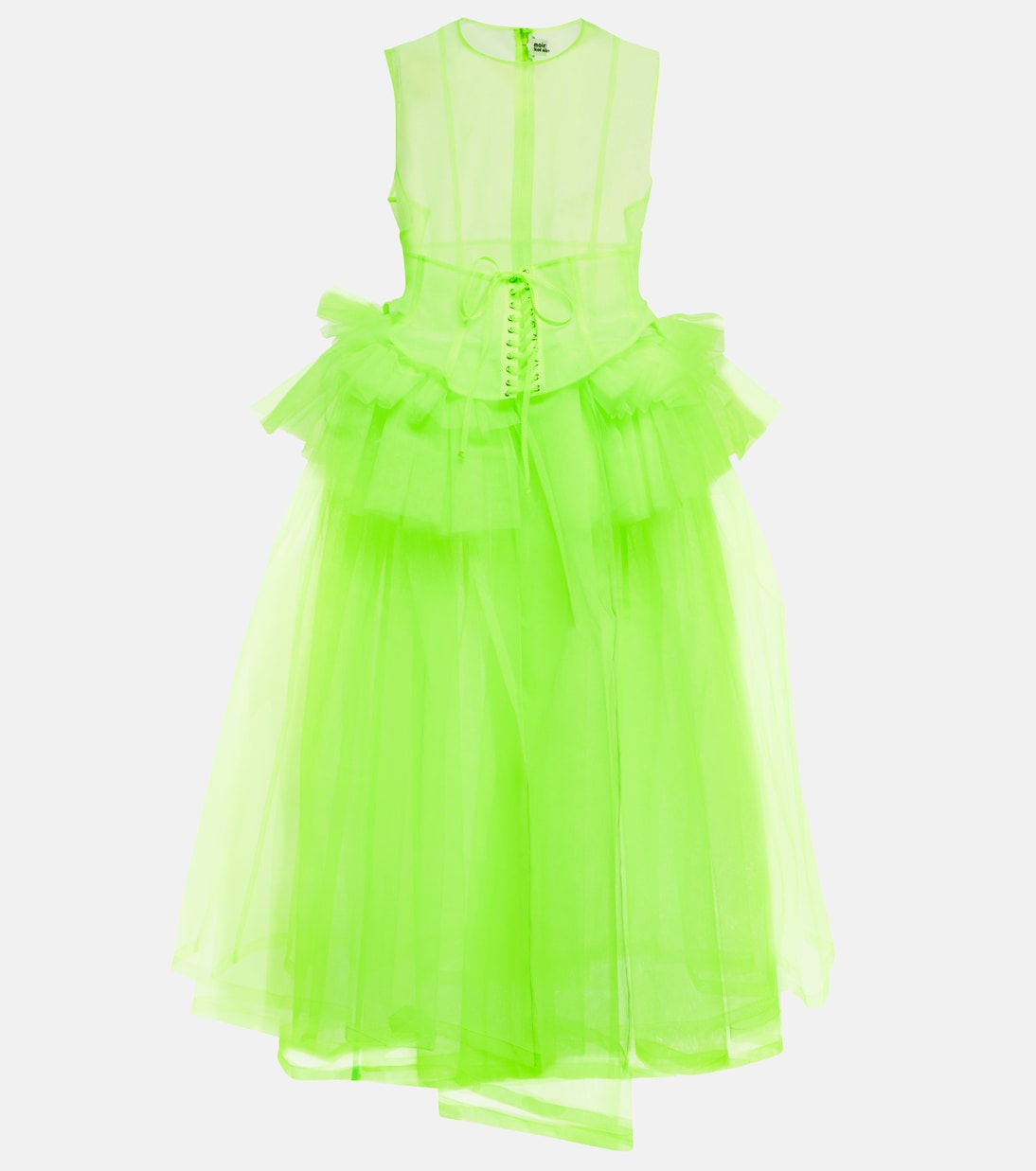 

Платье миди из полупрозрачного тюля с оборками Noir Kei Ninomiya, Neon Yellow