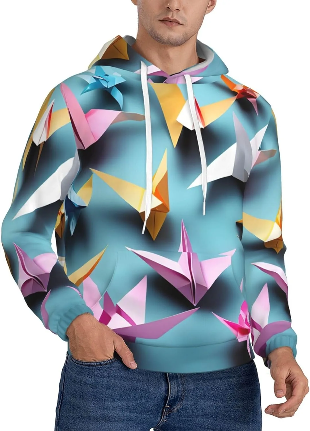 

Мужская флисовая худи с капюшоном — мягкая, теплая, с карманом, принт в стиле оригами SamLng