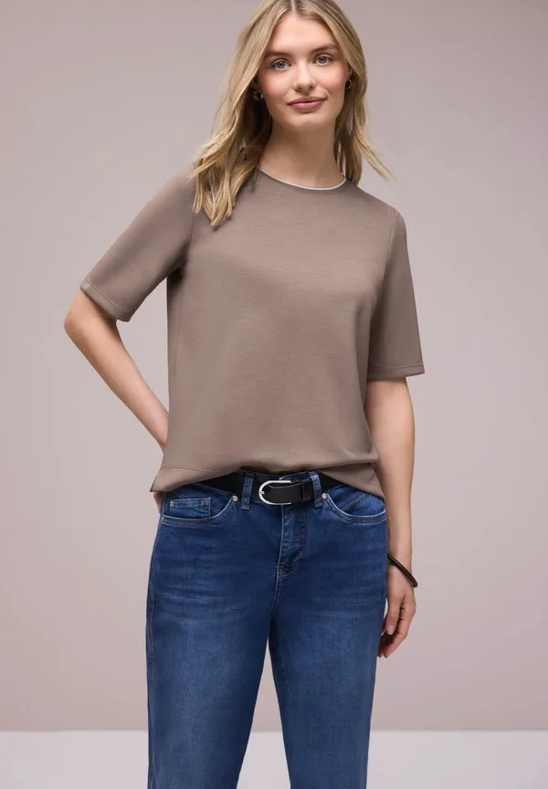 

Базовая футболка с контрастными деталями Street One, Braun, Коричневый, Базовая футболка с контрастными деталями Street One, Braun