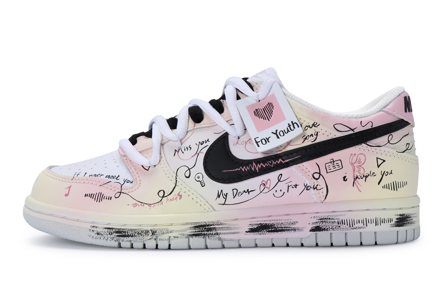 

Женские кроссовки для скейтбординга Nike Dunk, Pink, white, yellow, and black