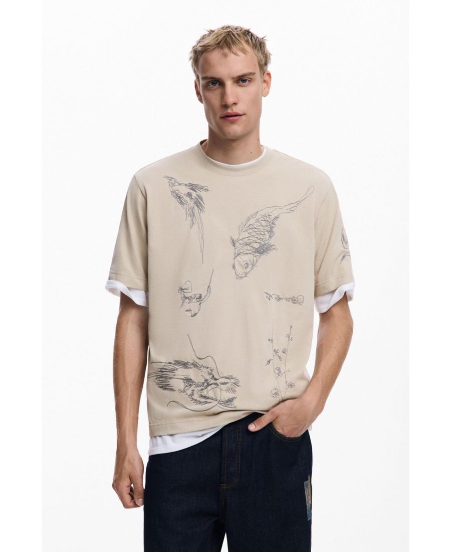 

Мужская футболка с изображением карпов Desigual, White, Белый, Мужская футболка с изображением карпов Desigual, White