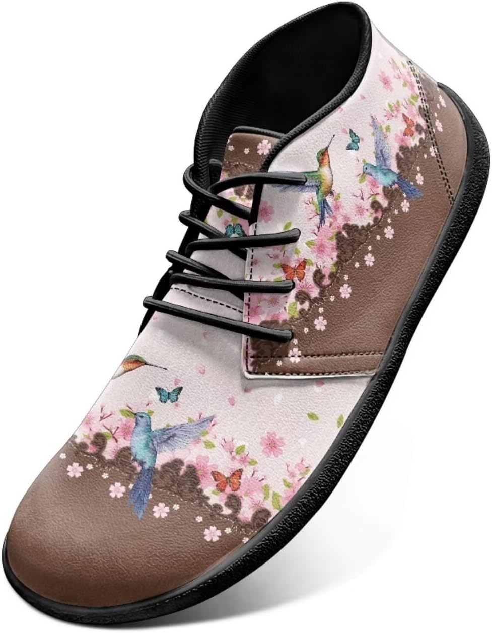 

Мужские классические кроссовки с шнуровкой, кожаные, с широкой носочной частью, удобные, с животным принтом, для бега и спорта, повседневная уличная обувь Chririnla, Cherry Blossom Hummingbird