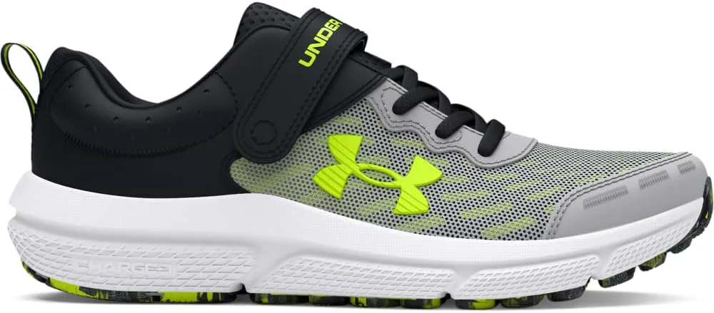 Детские кроссовки Under Armour Assert 10 с альтернативной застежкой, серый/черный/желтый — фото 2