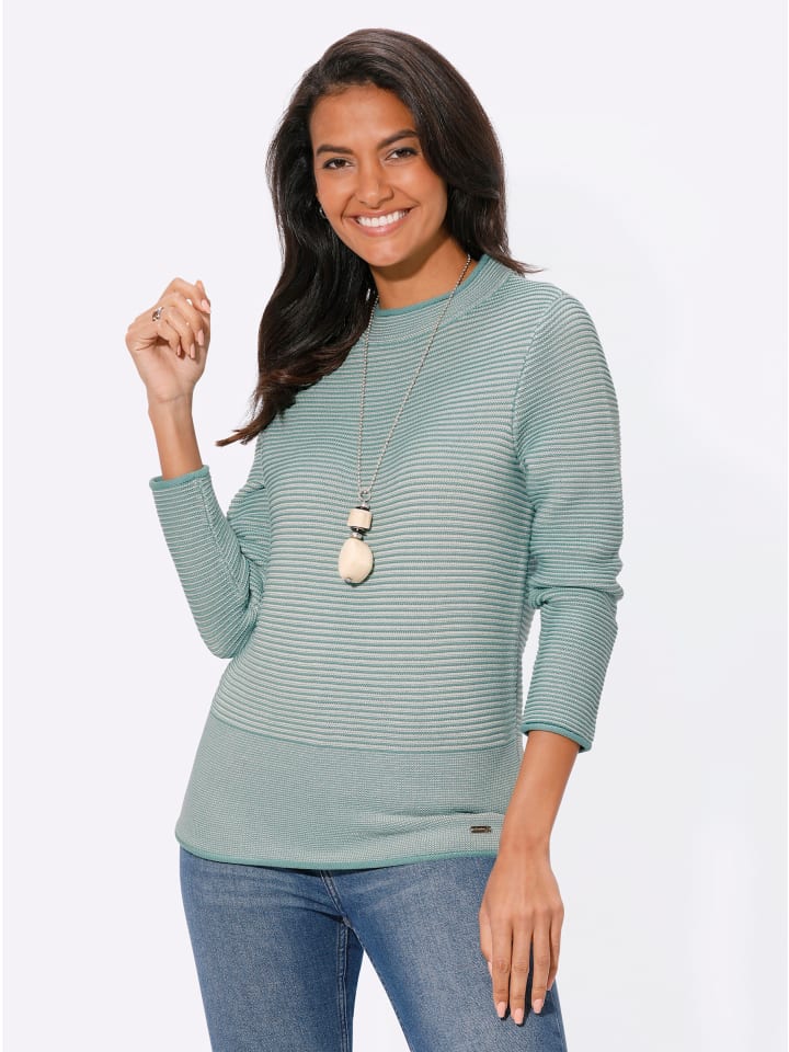 

Свитер с воротником-стойкой в полоску шалфея и экрю WITT WEIDEN