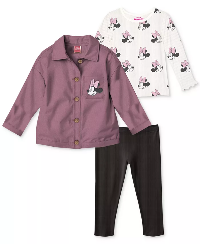 

Детский комплект для девочки: куртка, топ и лосины с рубчиком Minnie Mouse, 3 предмета Disney, фиолетовый