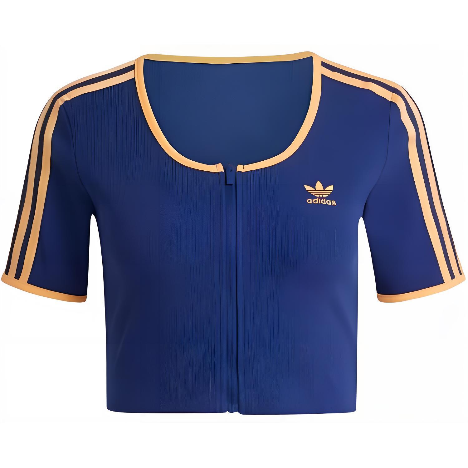 Adidas Originals Полузиповая ребристая футболка с коротким рукавом Синяя, Тёмно-синий — фото 2