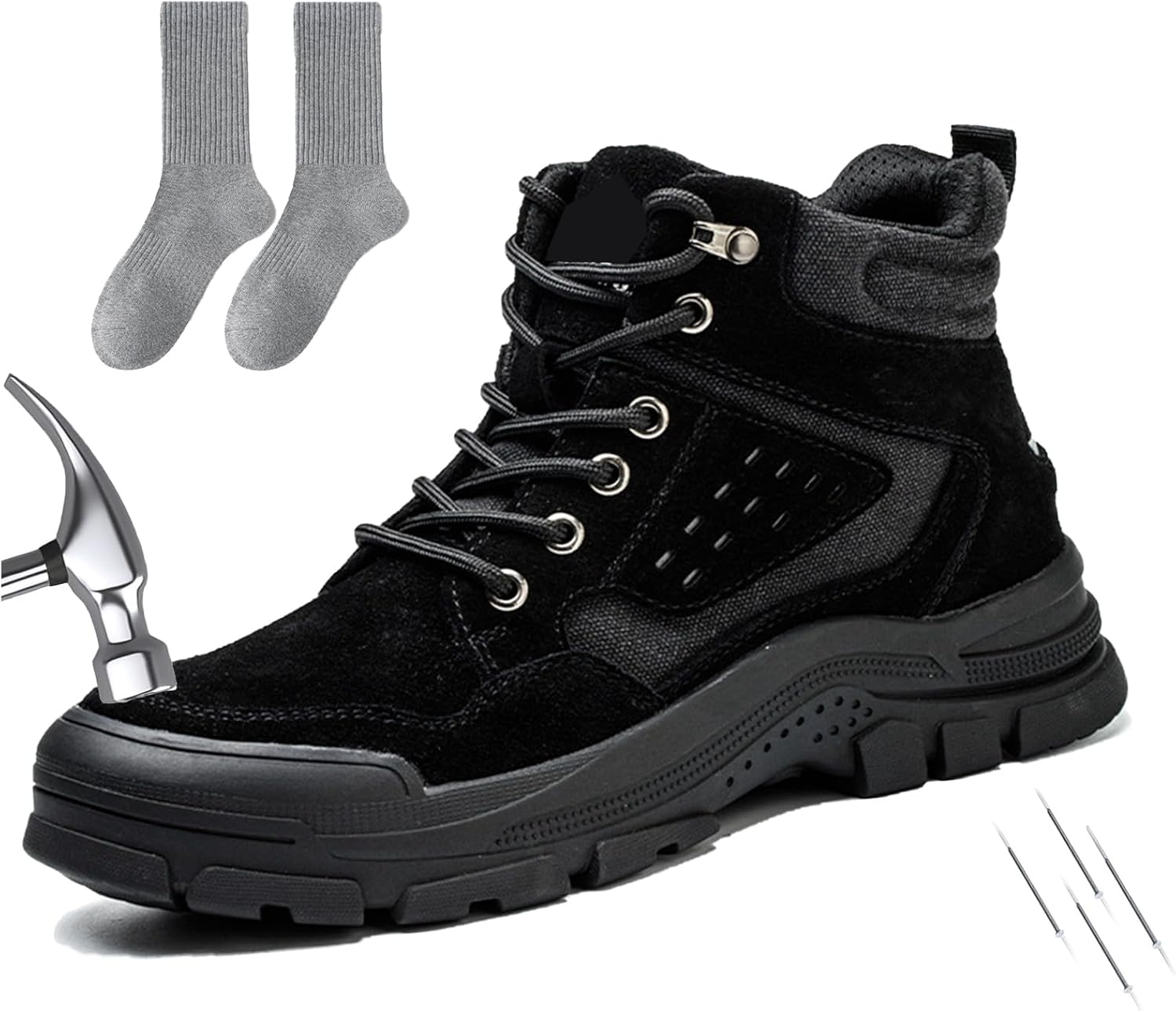 

Стальные ботинки для мужчин и женщин, пробоотталкивающие, противоскользящие, ботинки для мужчин, высокие, строительные, неразрушимые защитные ботинки Generic, черный