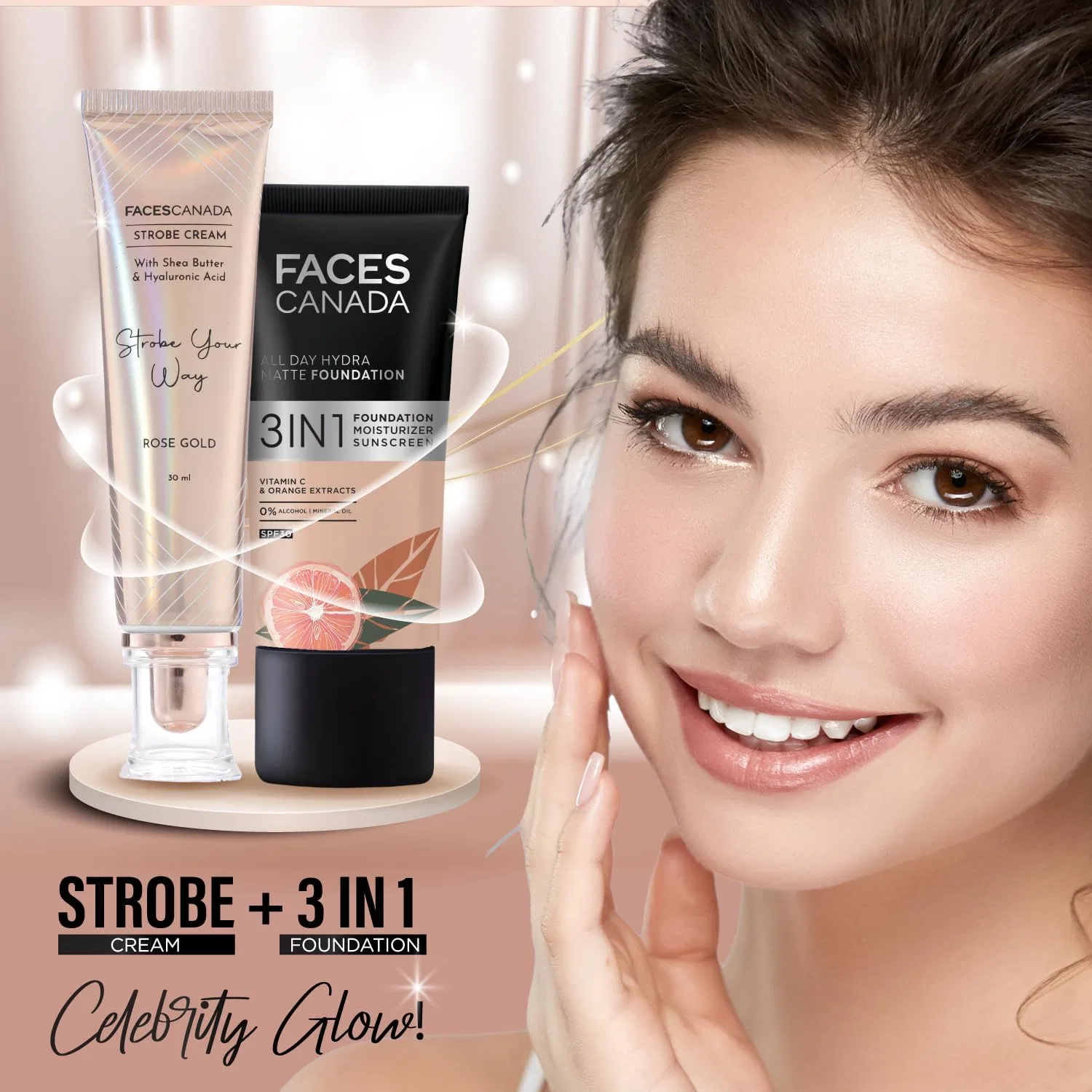 Крем для лица Faces — Стробинг- «Rose Gold» от CANADA, 30 мл — фото 4