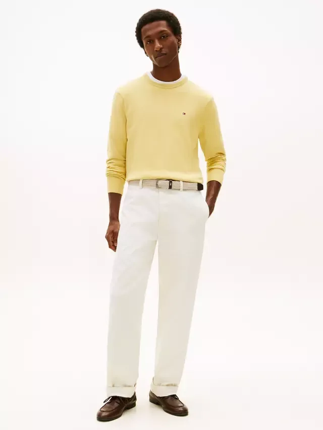 Свитер с круглым вырезом из чесаного хлопка с вышивкой флага Tommy Hilfiger, Yellow — фото 2