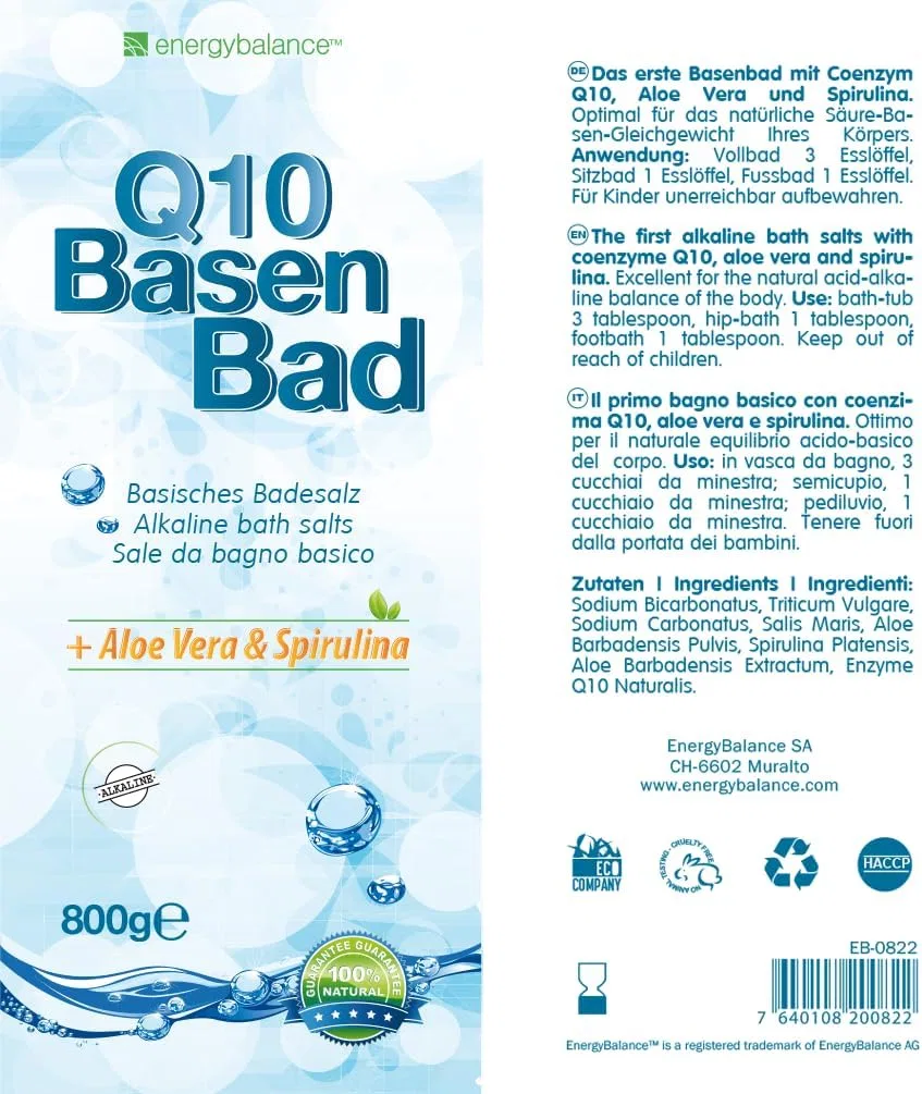 Соль для ванн BasenBad с Q10, алоэ вера, спирулиной и розовой солью, 800 г Energybalance