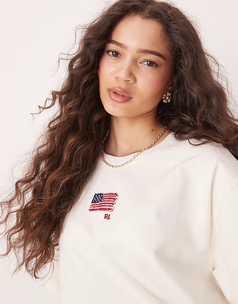 

Футболка Polo Ralph Lauren свободного кроя с принтом флага в цвете «кремовый»