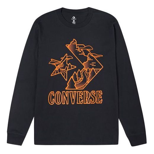 

Футболка men's contrasting colors logo printing round neck long sleeves dark black t-shirt Converse, черный