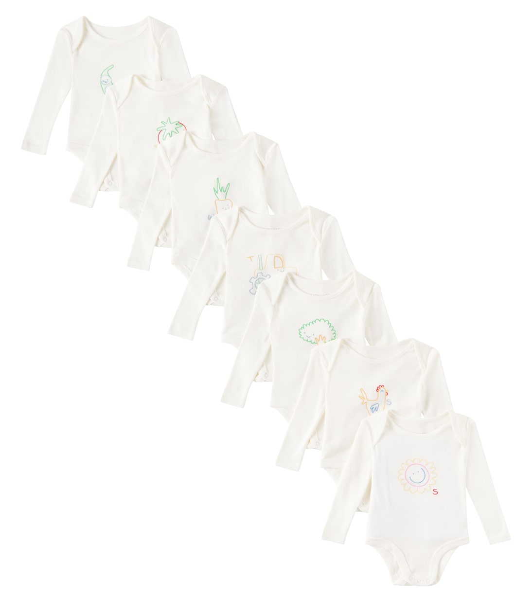 

Комплект из 7 боди из хлопкового джерси для младенцев Stella McCartney Kids, слоновая кость