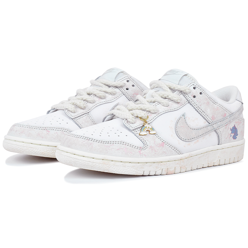 Nike Детские низкие скейтбордистские кроссовки Dunk Pink Mist Cute Beast, нескользящие, противоударные, износостойкие, розово-белые — фото 4