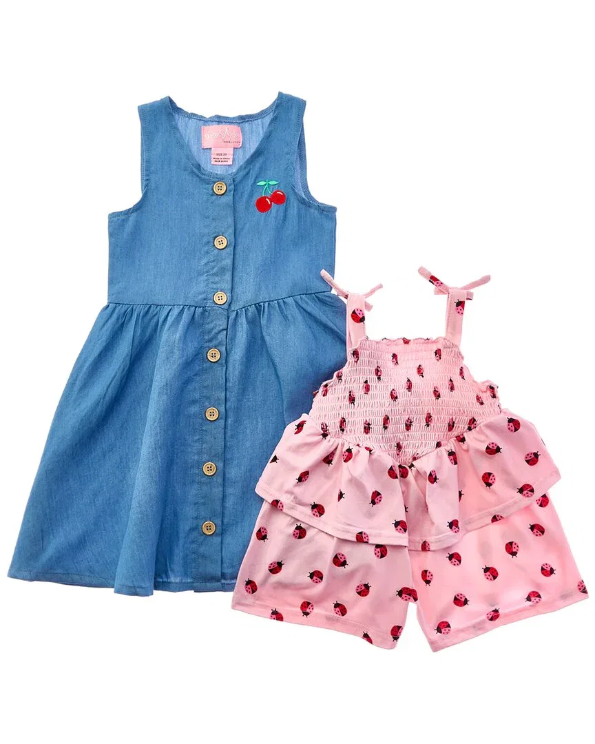 Комплект Freestyle из 2 предметов: тканое платье и вязаный комбинезон Little Lady, розовый