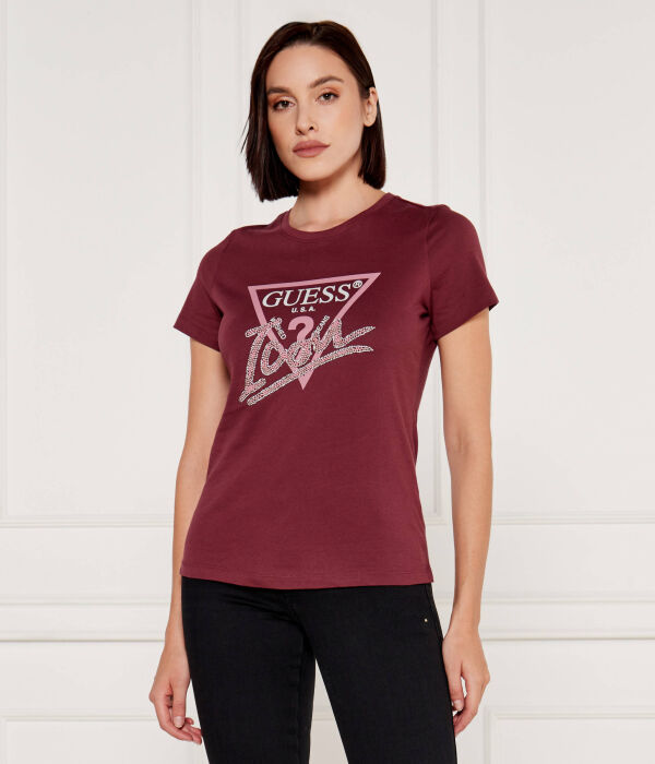 

Футболка женская Guess Jeans со стразами, бургундия