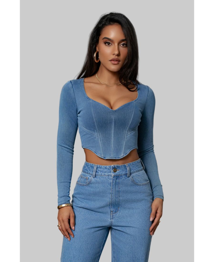 

Женская джинсовая блузка Tesa Sweetheart JLUXLABEL, Medium wash