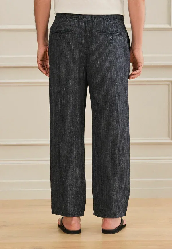 Брюки Next, Relaxed fit signature heritage linen trousers, цвет темно-синий в полоску — фото 3