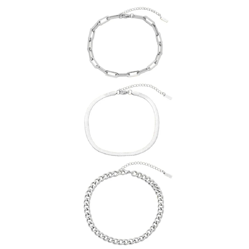 

Набор из трех браслетов на лодыжку Cinthia, посеребренный, 9 дюймов, с удлинителем 2 дюйма Pompeii2, серебряный