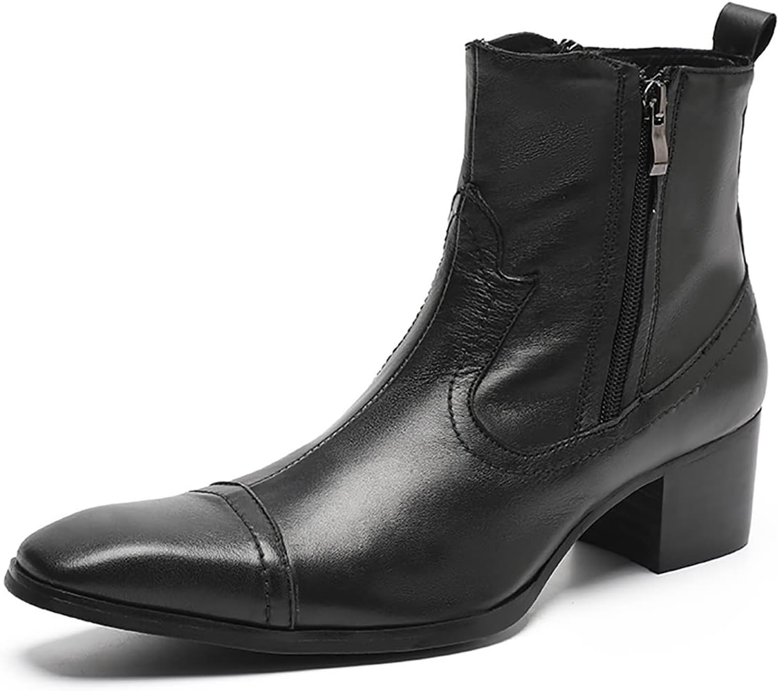 

Мужские сапоги Santimon из натуральной кожи в стиле вестерн Челси - модные вечерние повседневные ковбойские ботинки с двойной молнией для вечеринок, диско, выпускного и бального зала, черный