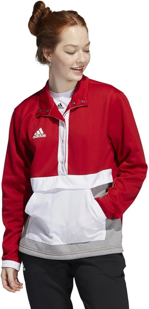 Толстовка с полузастежкой adidas Team Issue, Team Power Red/Medium Grey Heather/White — фото 2