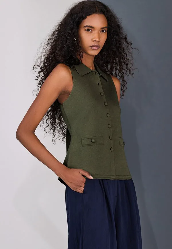 Элегантный жилет стандартного кроя на пуговицах Next, Khaki Green