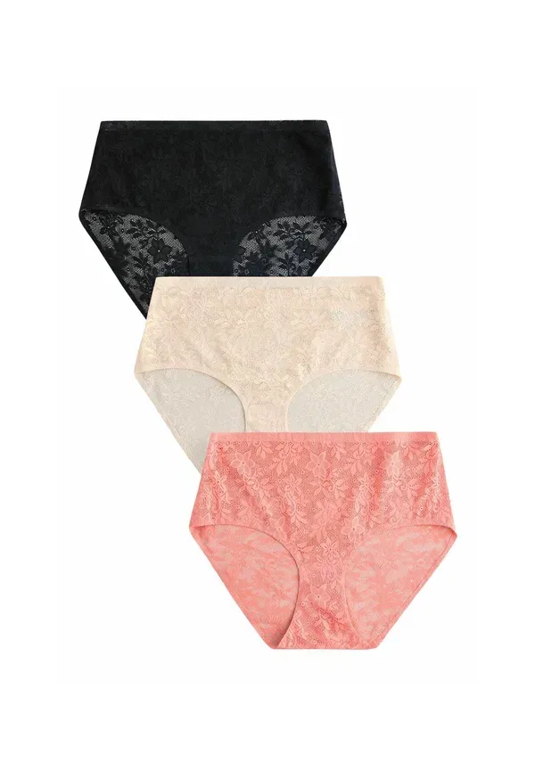 Трусы Next Stoma all over lace no vpl 3 pack hipsters, черный, кремовый, кораллово-розовый