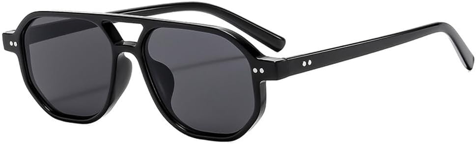 

Винтажные мужские солнцезащитные очки с двойной перемычкой, многоугольными и квадратными линзами, модные женские очки с прозрачными линзами Ocean Lens, солнцезащитные очки с заклепками UV400 WNCKSQ, Black Grey