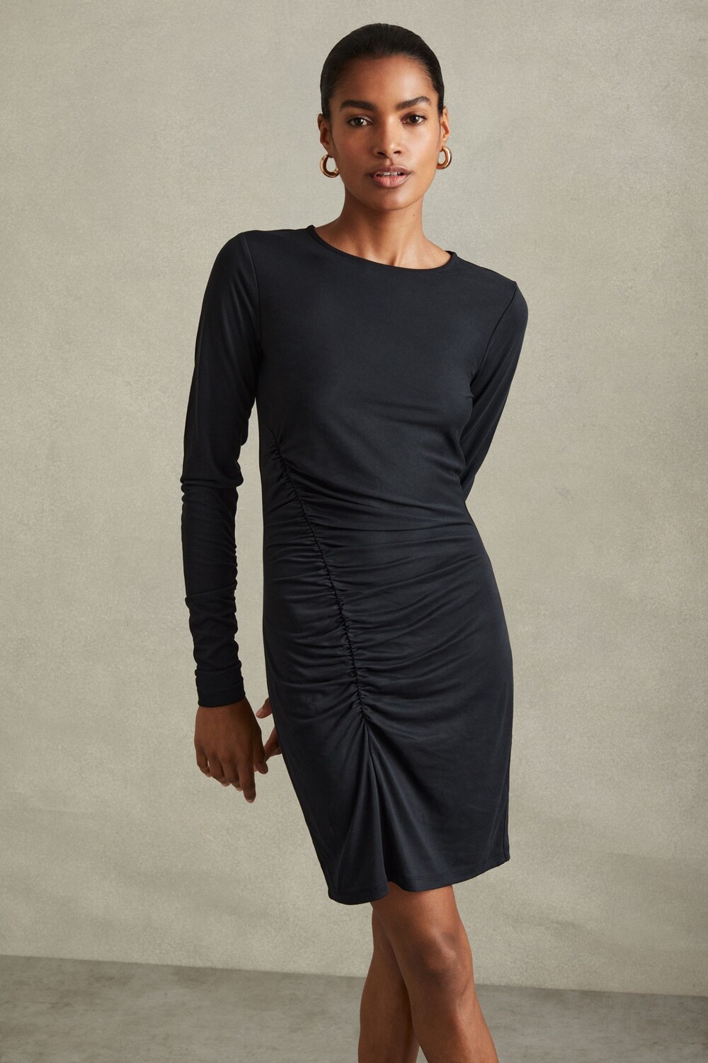 

Платье мини Allie из джерси со сборками Reiss, черный