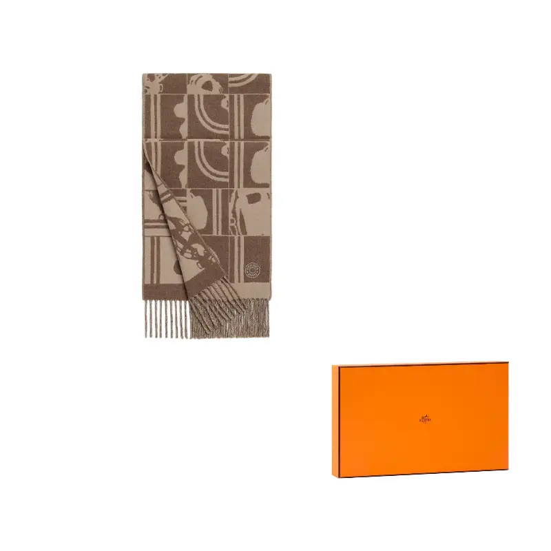 

HERMES Кашемировый вязаный шарф унисекс коричневый/хаки, Brown/Khaki
