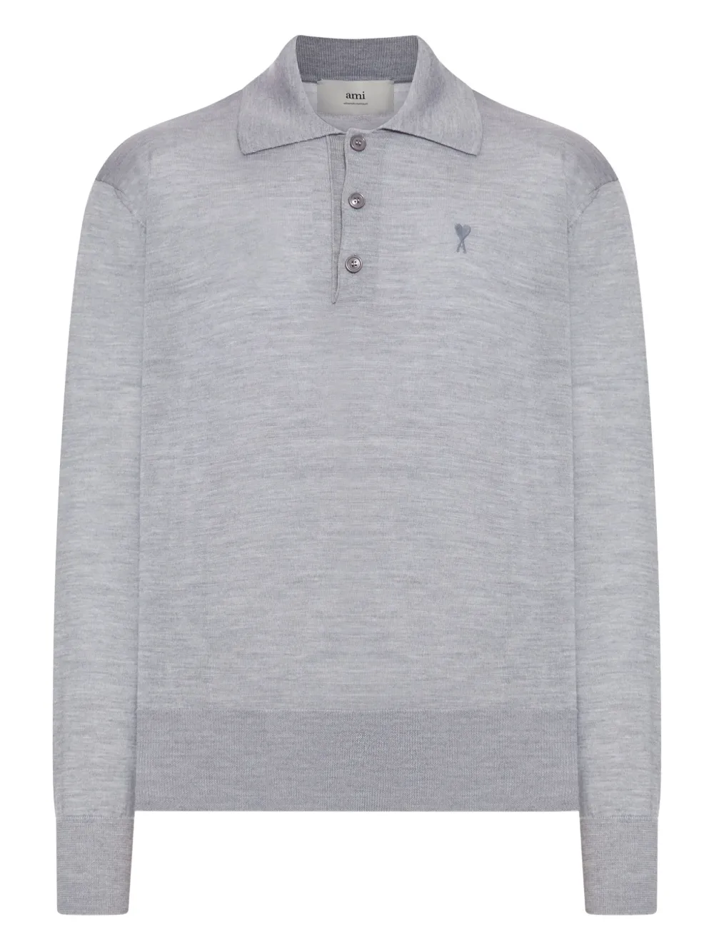 

Шерстяная рубашка-поло с вышивкой Ami De Coeur AMI Paris, серый