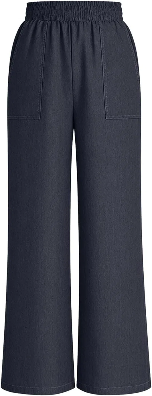 Джинсы широкие Women's Faux Denim Wide Leg Pants, Dark Gray — фото 4