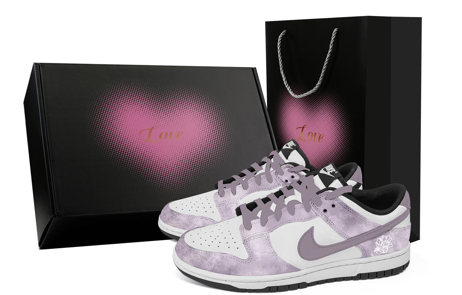

Nike Кроссовки Dunk Floral Vine Romantic Heart Box устойчивые к истиранию низкие скейтбордические унисекс фиолетовые