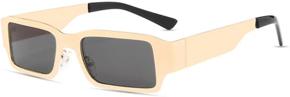 

Женские прямоугольные солнцезащитные очки в стиле стимпанк, ретро-очки в стиле панк с металлической оправой, защита от ультрафиолета UV400 LANGSER, Gold Frame Black