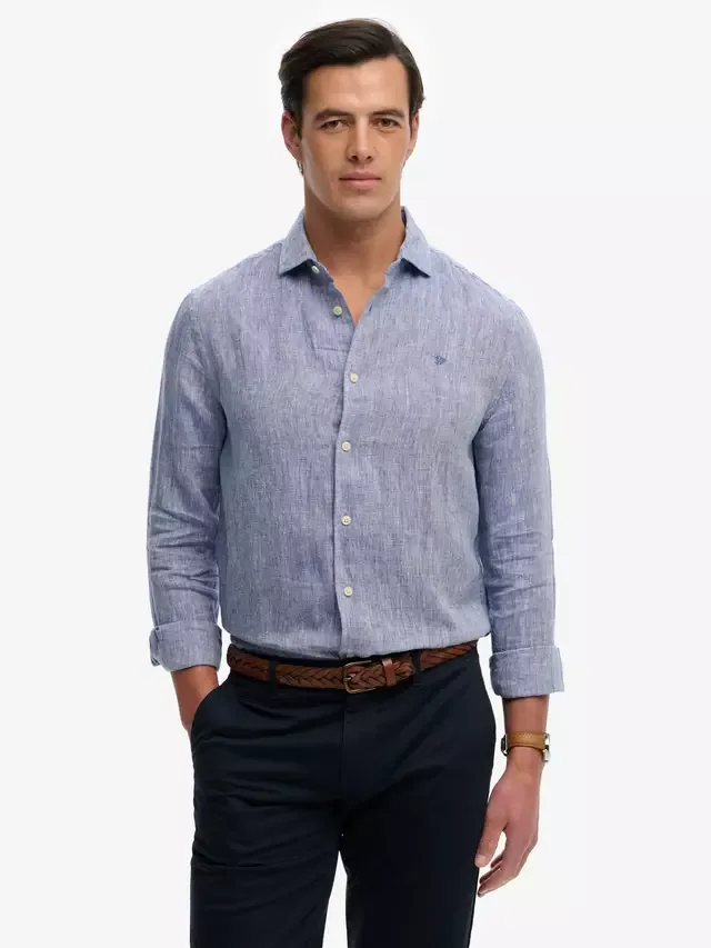 Льняная рубашка Ривьера Superdry, French Blue Chambray