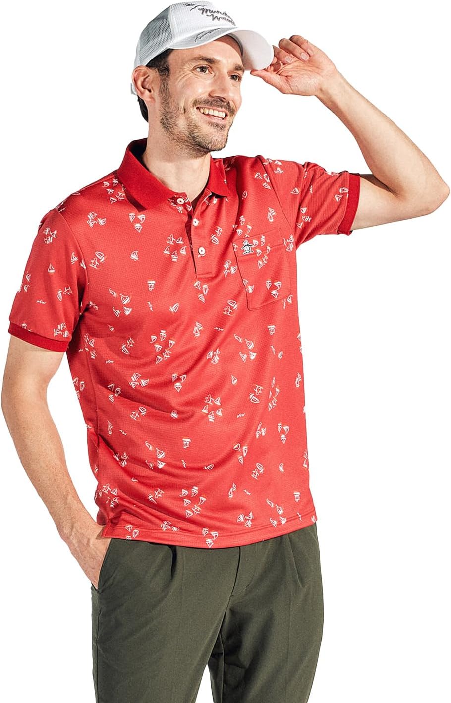 

Мужская рубашка с коротким рукавом Munsing Wear MG5SHS34M, воротник, сплошной принт, влагоотводящая, быстросохнущая, эластичная, для игры в гольф Munsingwear, красный