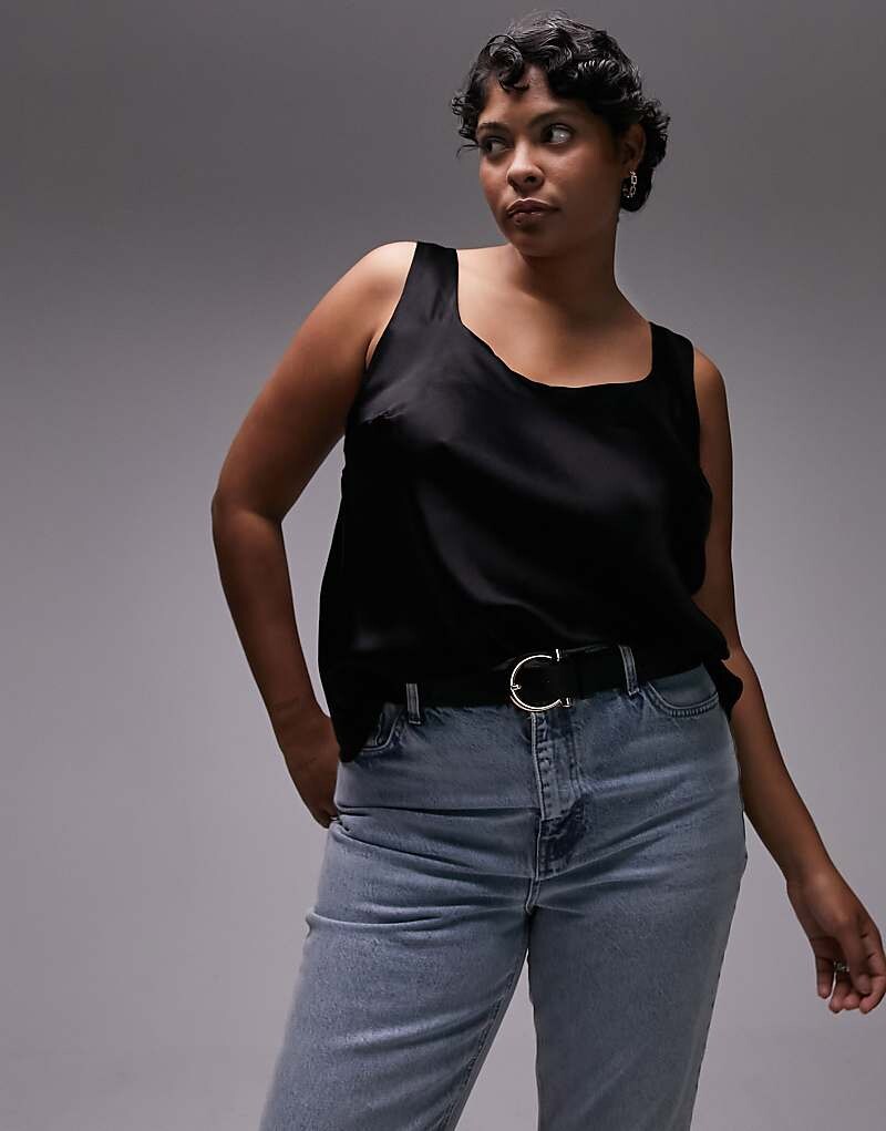 

Topshop Curve — черная атласная майка с квадратным вырезом