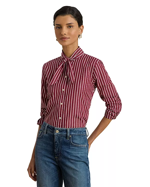 

Небольшая полосатая хлопчатобумажная рубашка с галстуком-бабочкой Ralph Lauren, красный