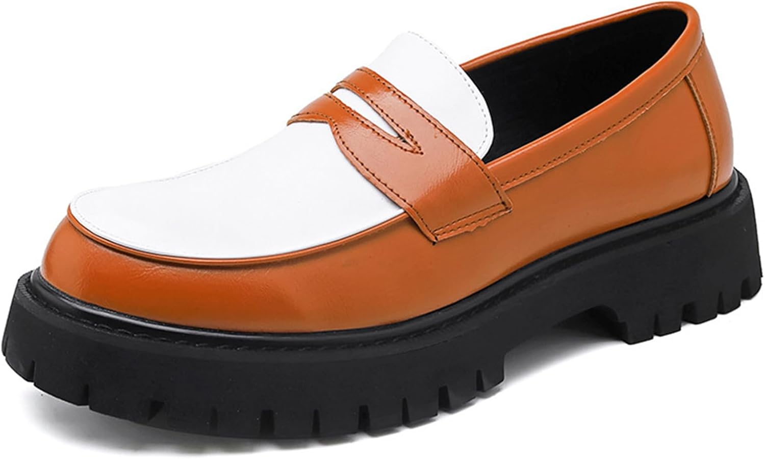 

Мужские кожаные лоферы с массивной платформой и контрастными вставками, классический круглый носок, без шнуровки, подошва с протектором, деловая обувь для работы, офисная и повседневная обувь Nekgnl, желтый