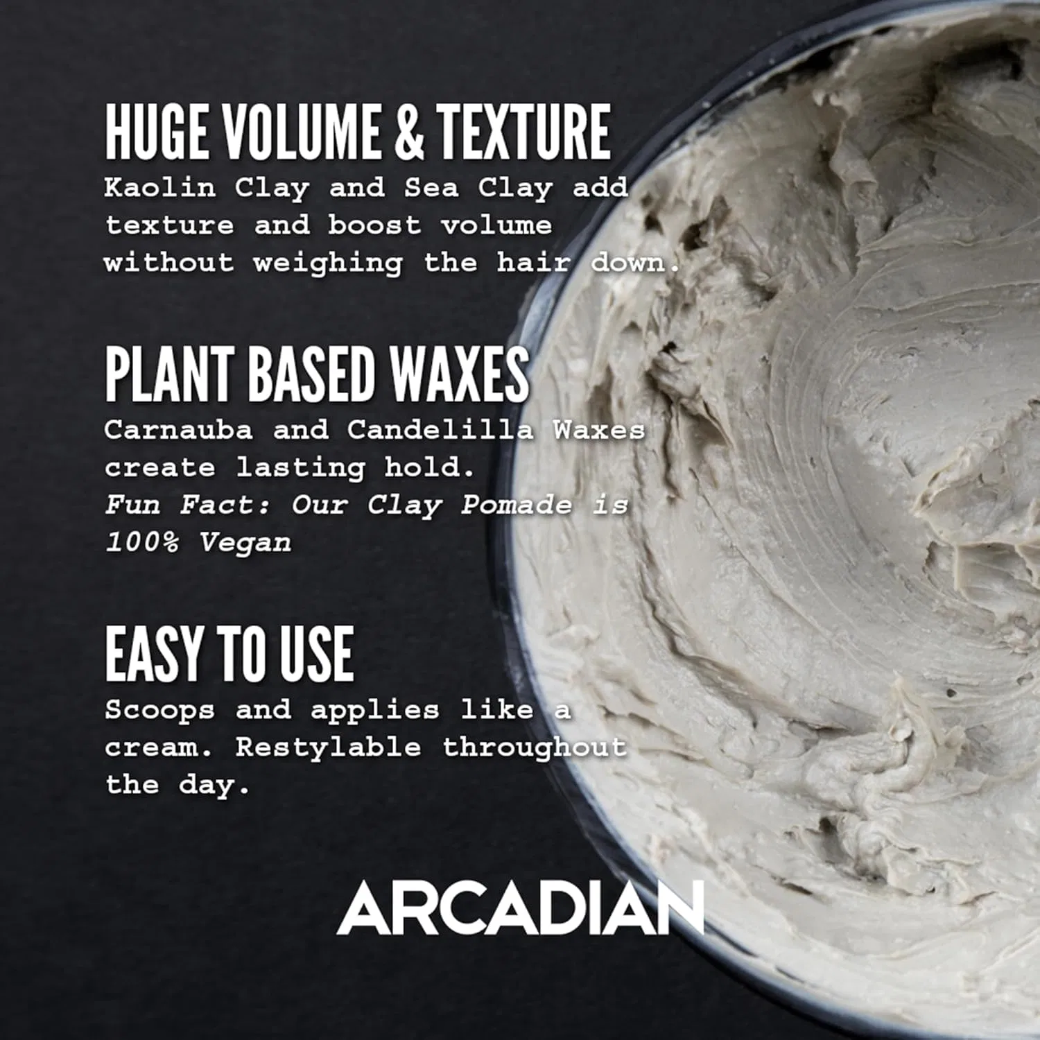Глиняная помада для укладки «Clay Pomade» от Arcadian Grooming Arcadian — фото 3