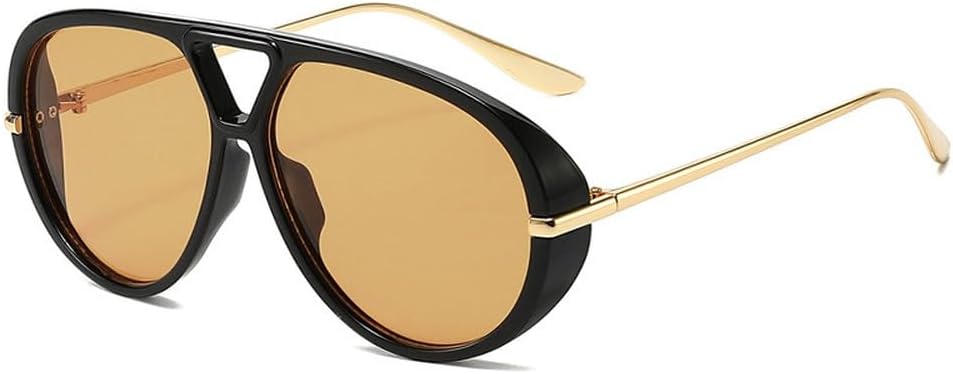 

Мужские солнцезащитные очки с двойной перемычкой большого размера в стиле ретро, ​​оранжевые солнцезащитные очки для женщин, модные очки-маски, защита от УФ-излучения UV400 для мужчин TKKTLLT, Black-lightbrown